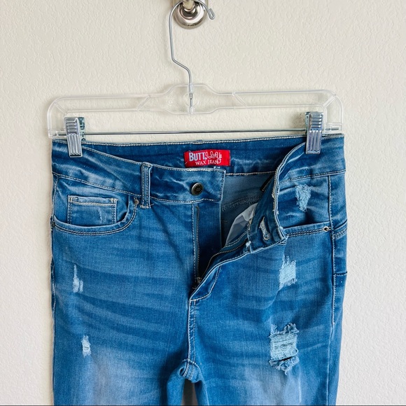 WAX Distressed Butt Lifting High Waist Medium Wash Skinny Jeans - Picture 4 of 6